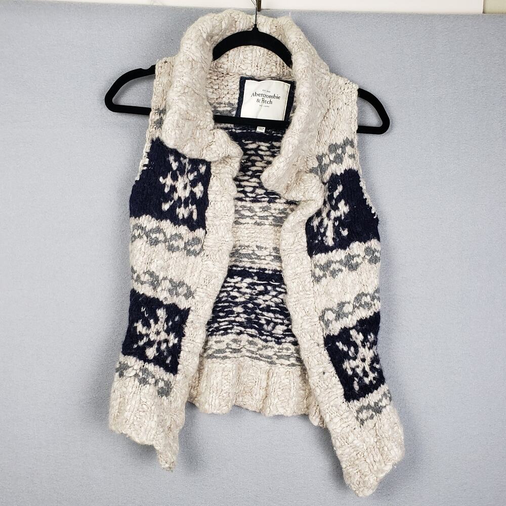 Vintage Y2K Abercrombie Wool Knit Sweater Vest Snowflake Moose Heritage Size M